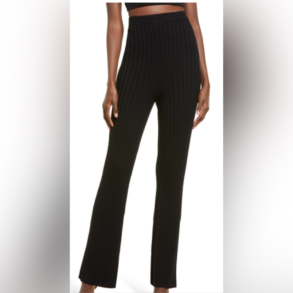 NWT Open Edit Black Ribbed High Waist Sweater Lounge Pants Size S